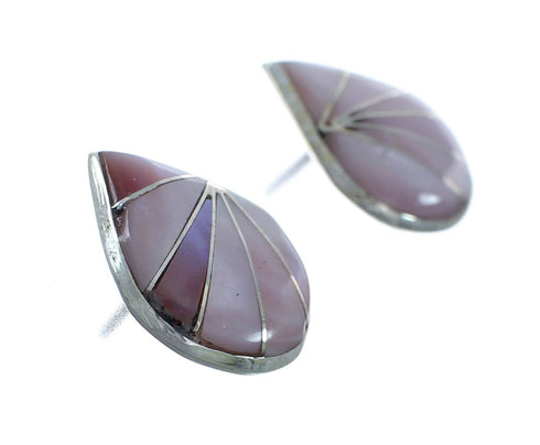 Native American Zuni Sterling Silver Mother Of Pearl Post Earrings JX131047